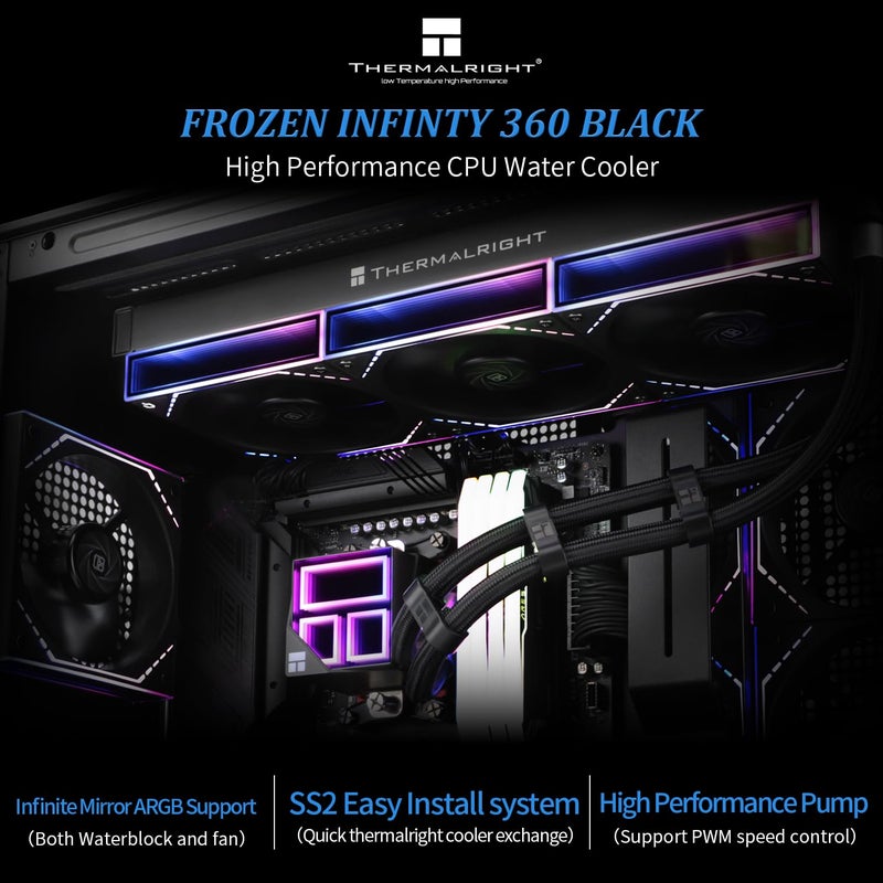Thermalright مبرد مياه CPU فروزن إنفينيتي 360 أسود، مبرد CPU AIO 360، ثلاث مراوح TL-M12 PWM، تبريد CPU بمرآة إنفينيتي، ل AM4/AM5، إنتل LGA1851/1700/1150/1151/2011 - Image 2